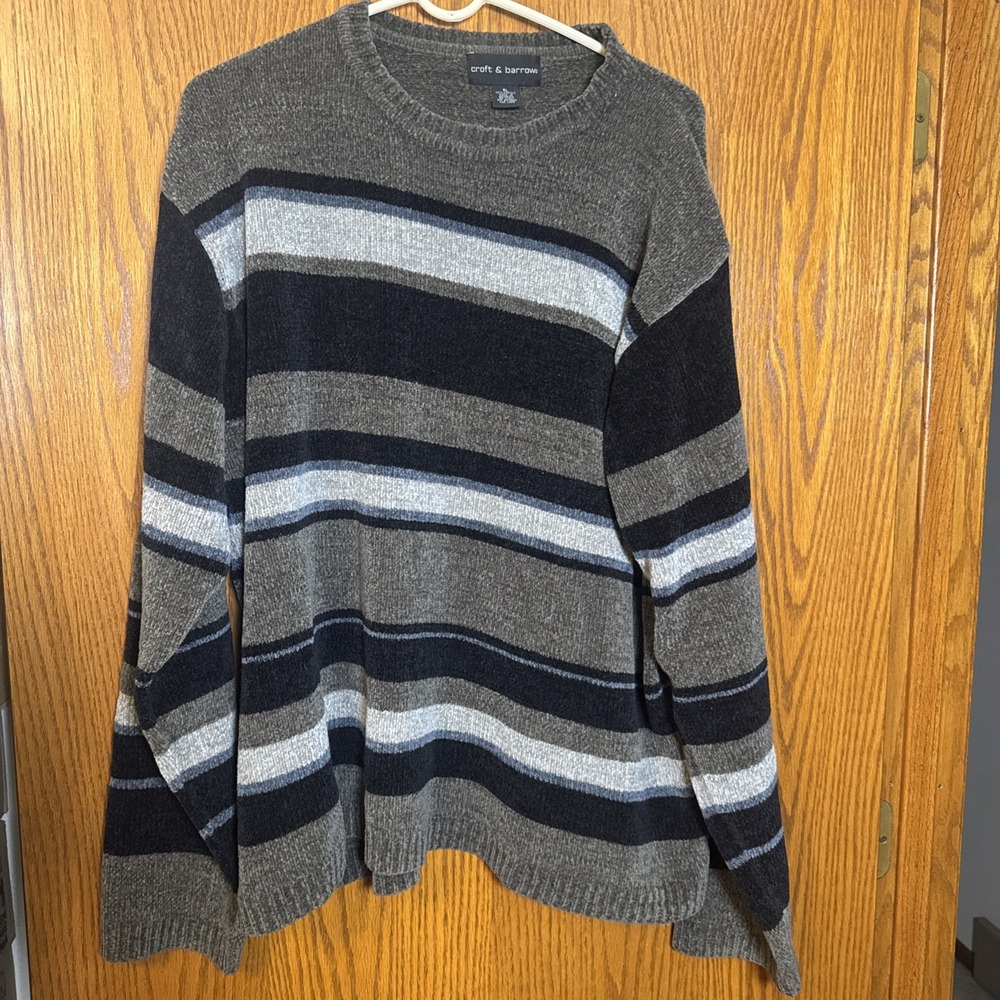 Croft & Barrow‎ XL Men's Sweater Gray Striped Crew Neck Pullover Acrylic Knit